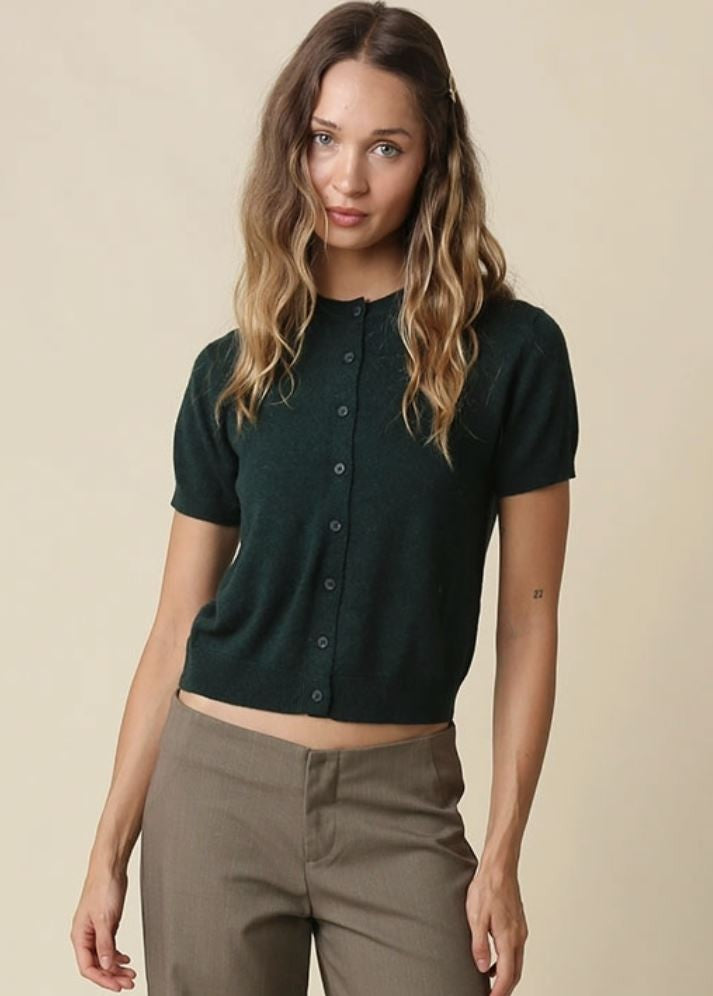 Short Sleeve Knit Cardigan-Green|8392