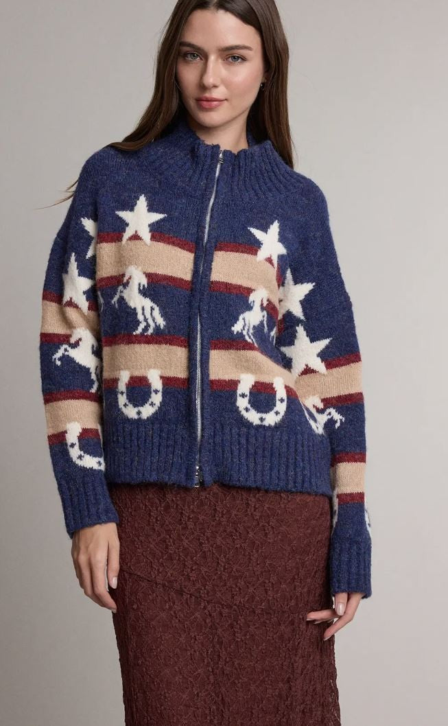 Western Icon Zip -Up Cardigan|8393