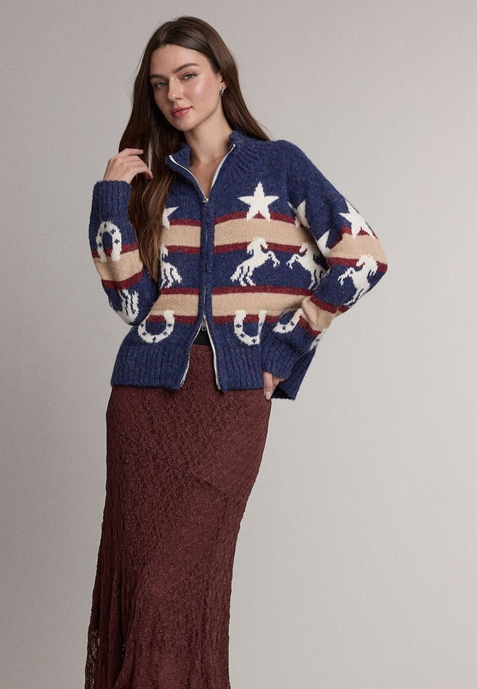 Western Icon Zip -Up Cardigan|8394