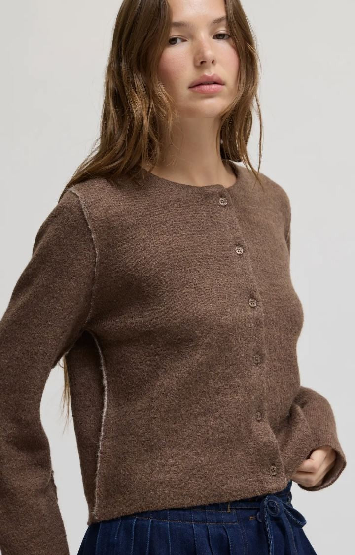 Contrast Color Yarn Cardigan|8414
